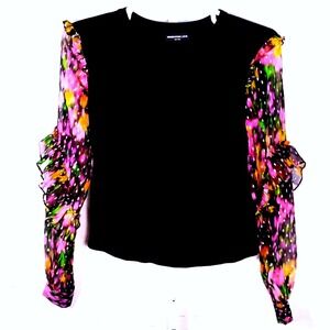 Generation Love Acacia Blouse Blurry Floral Ruffle Sheer Sleeve Top